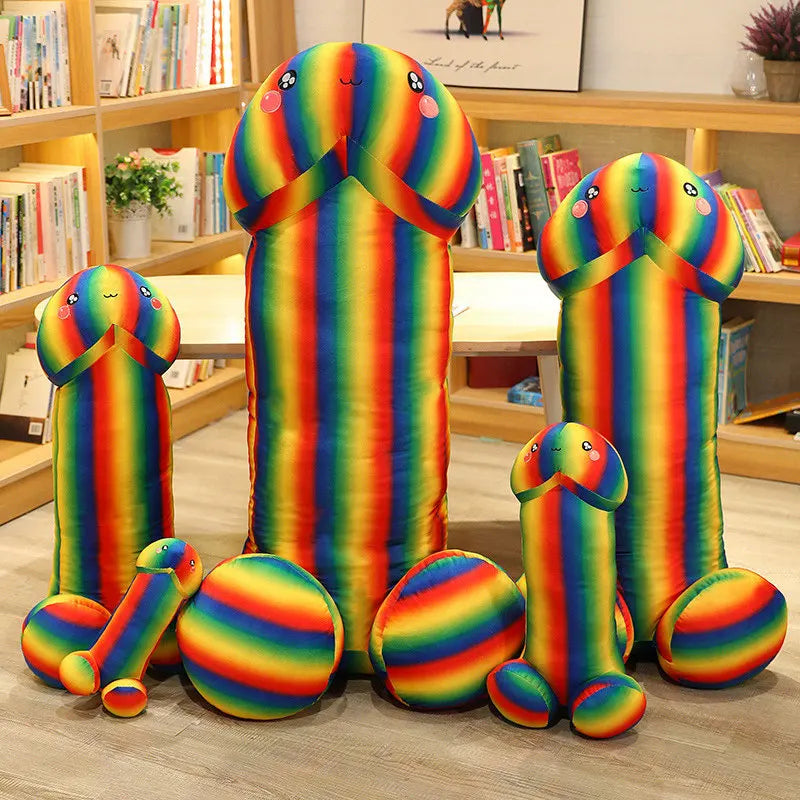 Big Size Rainbow Trick Penis Plush Soft Simulation Boy Dick Plushie Real-life Penis Pillow Sexy Hugging Pillow Girlfriend Gift