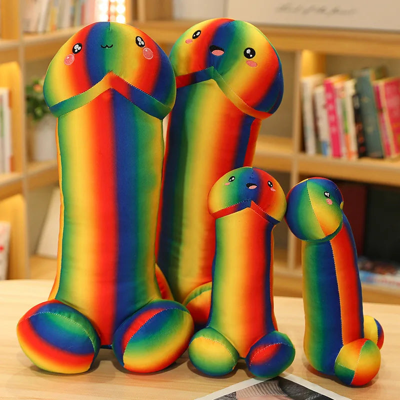 Big Size Rainbow Trick Penis Plush Soft Simulation Boy Dick Plushie Real-life Penis Pillow Sexy Hugging Pillow Girlfriend Gift