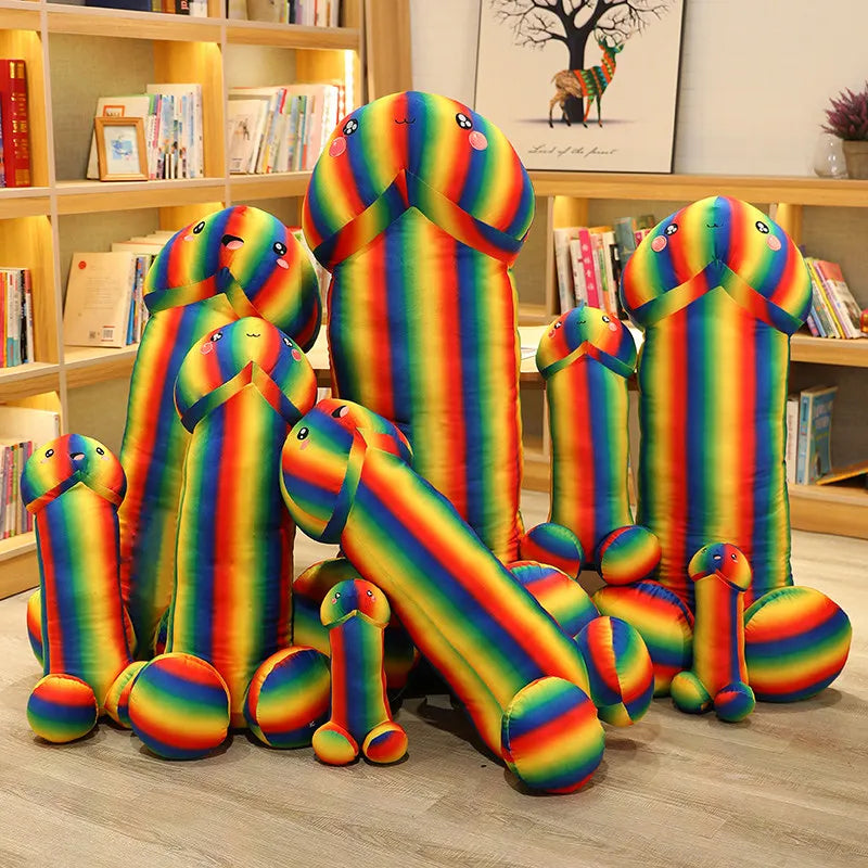 Big Size Rainbow Trick Penis Plush Soft Simulation Boy Dick Plushie Real-life Penis Pillow Sexy Hugging Pillow Girlfriend Gift